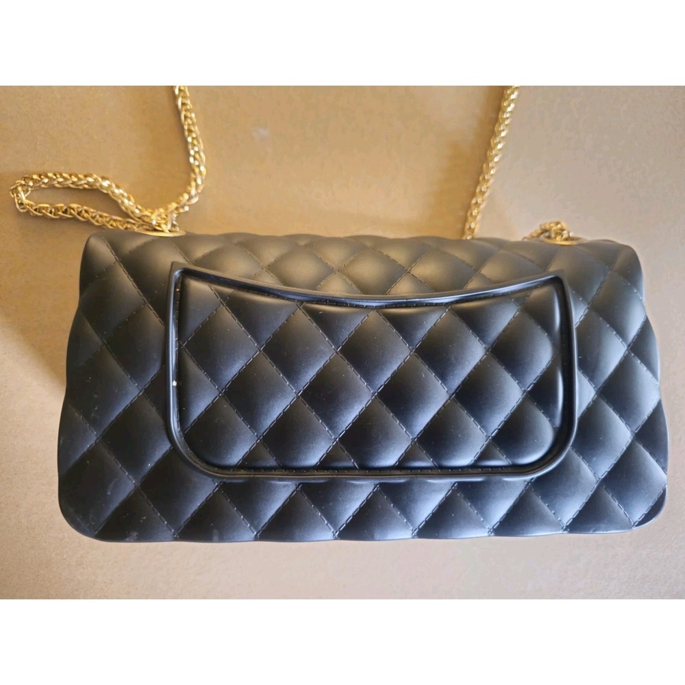 Women's Small Black Quilted Crossbody Or Shoulder Bag Gold Chain Strap Turn Lock - Picture 2 of 12